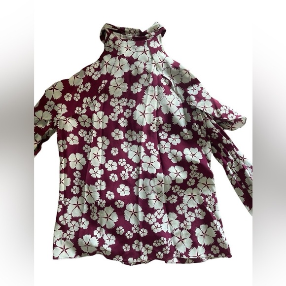 NWT Alexis Silk Tie Neck Cold Shoulder Floral Pink Berry Blouse Size XS - Picture 4 of 10